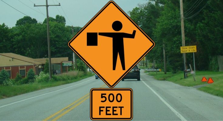 lane closure with flagging