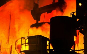 The inside of a steel mill