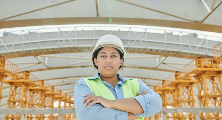 A woman on a construction site