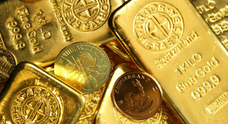 Gold bars and coins