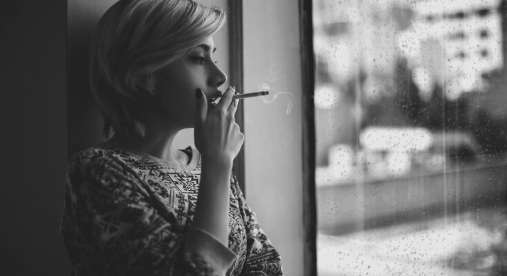 Woman smoking cigarette