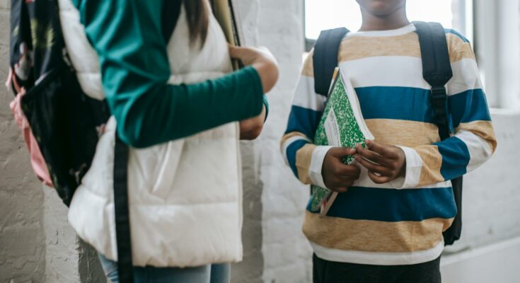 Children wearing backpacks