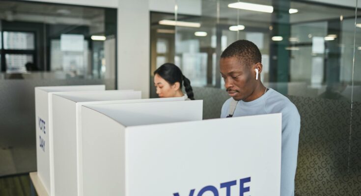 A man voting