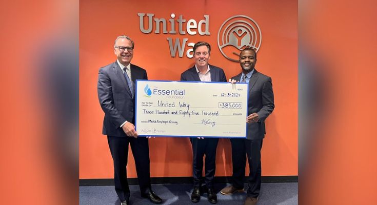 Essential Utilities' matching donation check of $385,000
