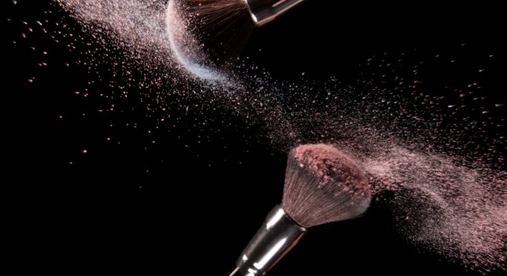 Cosmetics makeup brushes and powder dust