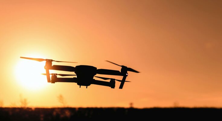 Camera drone flew in mid air