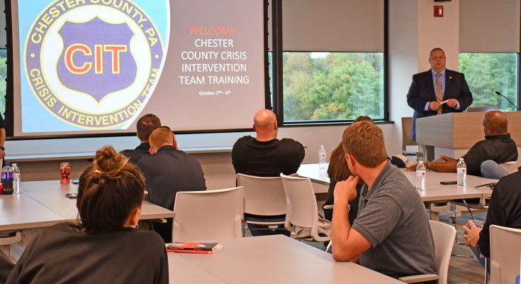 Chester County Probation, Parole and Pretrial Services Chief, Chris Pawlowski, addressing attendees at a recent Crisis Intervention Team Training.