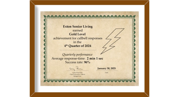 Exton Senior Living earns IntegraCare's Gold Level Callbell Award