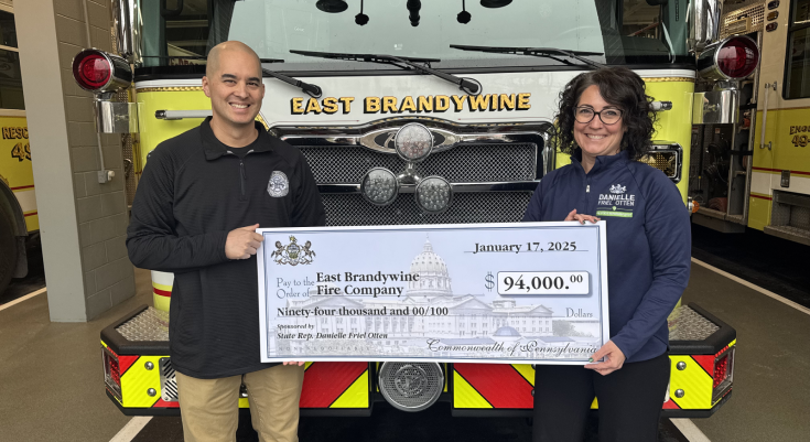 East Brandywine Fire Co. Chief Sergio Ora and Rep. Danielle Friel Otten.