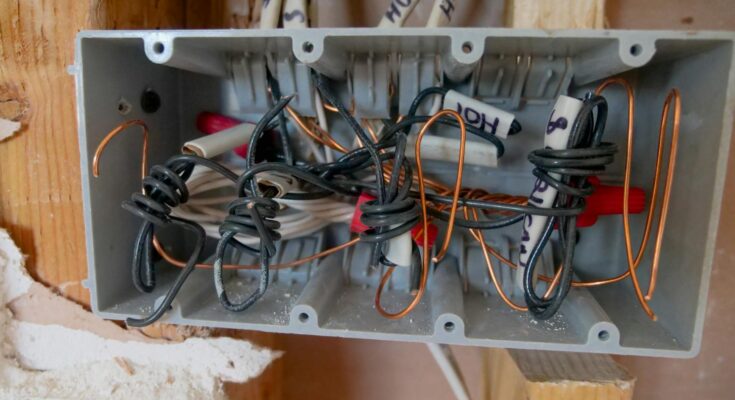 Close up photo of opened switchboard