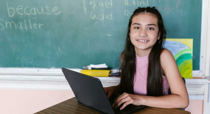 Student using a laptop