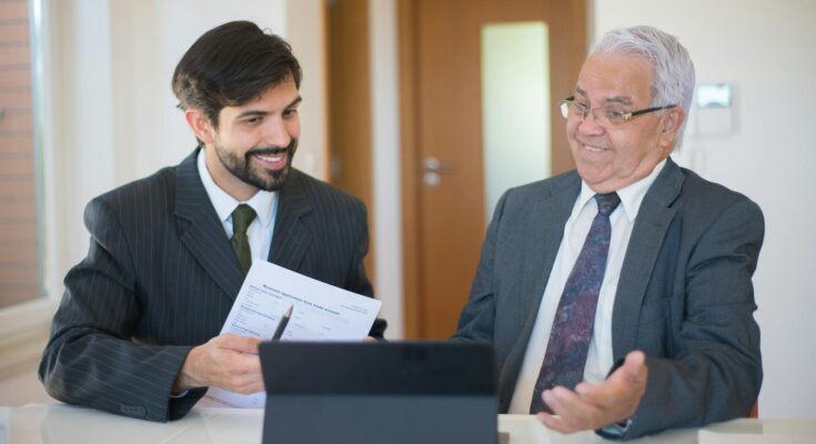 Professional meeting with a senior man