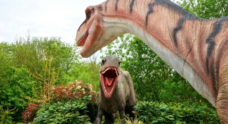 Two dinosaur statues