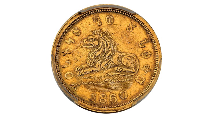 Very rare and desirable 1860 Mormon $5 gold coin