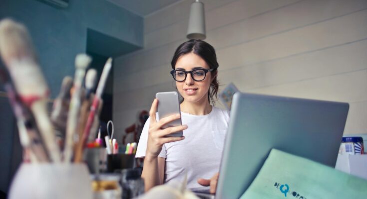 Woman in front of laptop