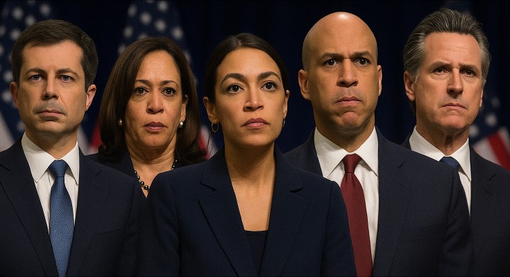 Pete Buttigieg, Kamala Harris, Alexandria Ocasio-Cortez, Cory Booker, and Gavin Newsom