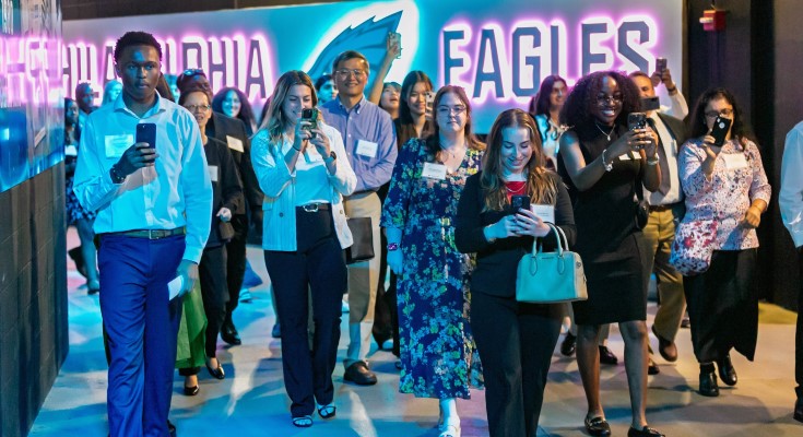 Students touring Eagles stadium