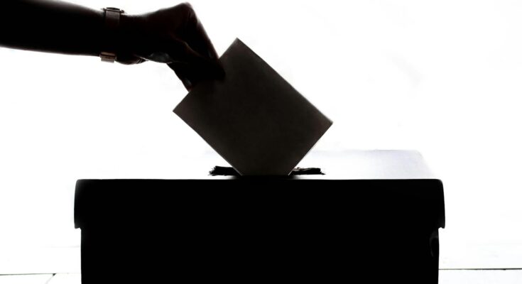 Person dropping ballot in voting box