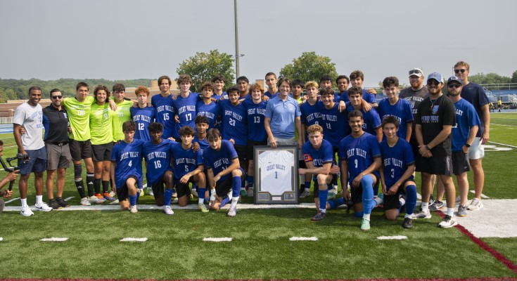 The Great Valley Boys Soccer Team with Coach Moffett