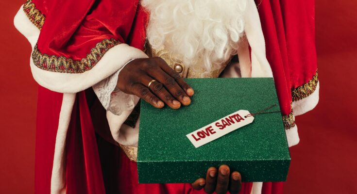 Santa holding Christmas present