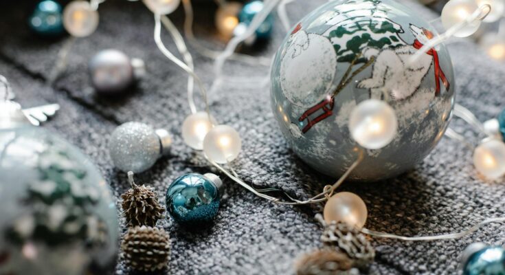 Christmas balls with shining garland