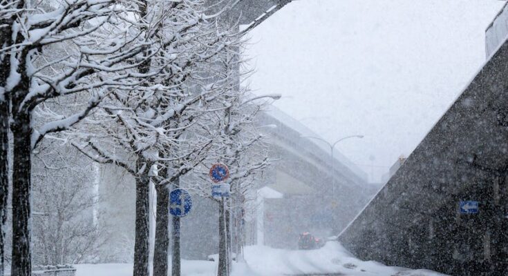 Snowy winter cityscape
