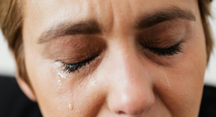Tears on face of a woman