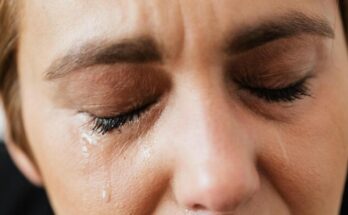 Tears on face of a woman