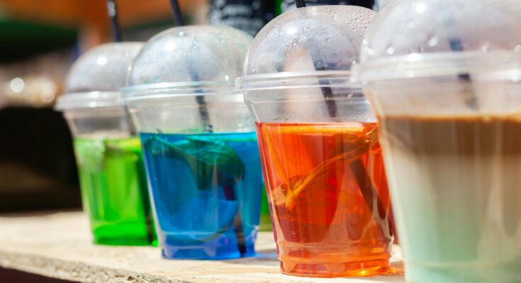 Colorful drinks with straws