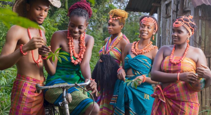 A group of people in traditional dresses