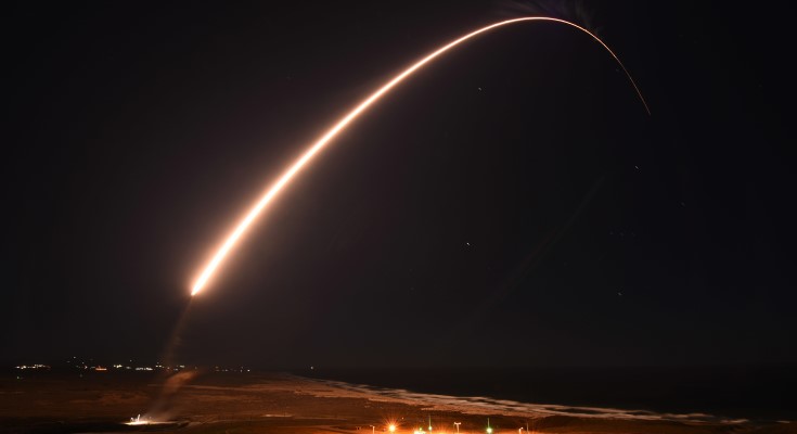 An Air Force Global Strike Command unarmed Minuteman III intercontinental ballistic missile