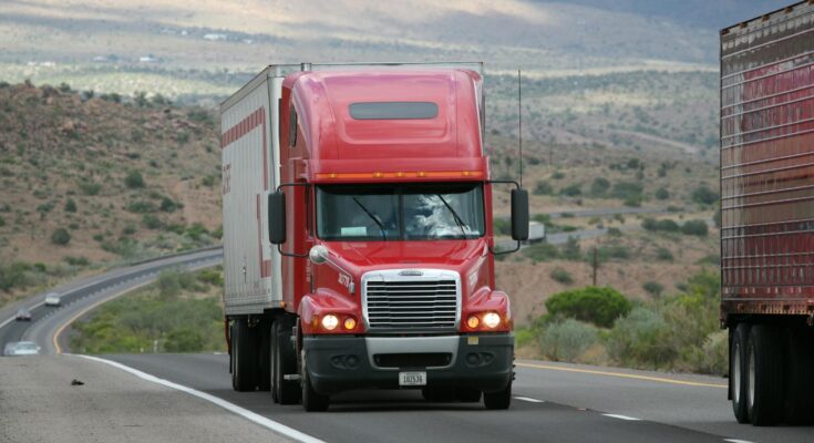 red truck on the road