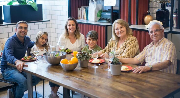 a family dining together