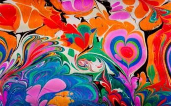 pink blue and yellow abstract painting