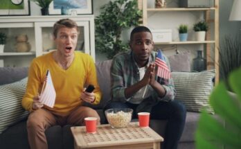 men watching television