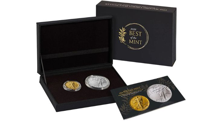 Best of the Mint 1916 Walking Liberty Half Dollar Gold Coin and Silver Medal Set