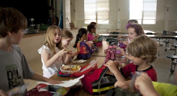 children sitting on chair eating
