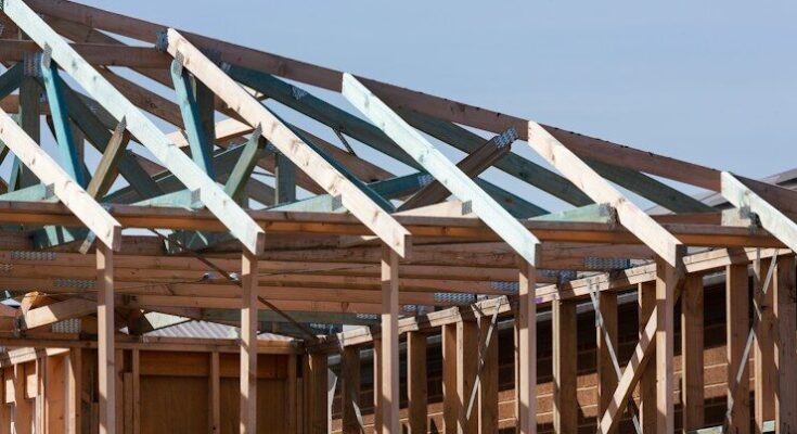 the roof of a house being built