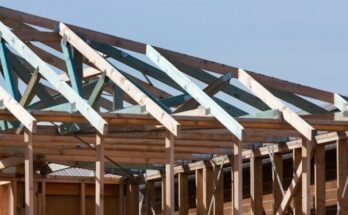 the roof of a house being built