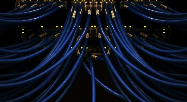 a bunch of blue wires connected to each other