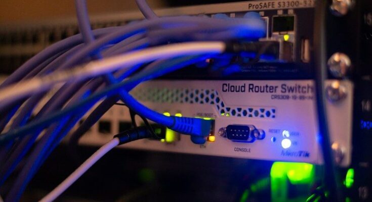 a close up of a network with wires connected to it
