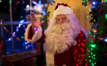 santa claus sitting beside lit tree