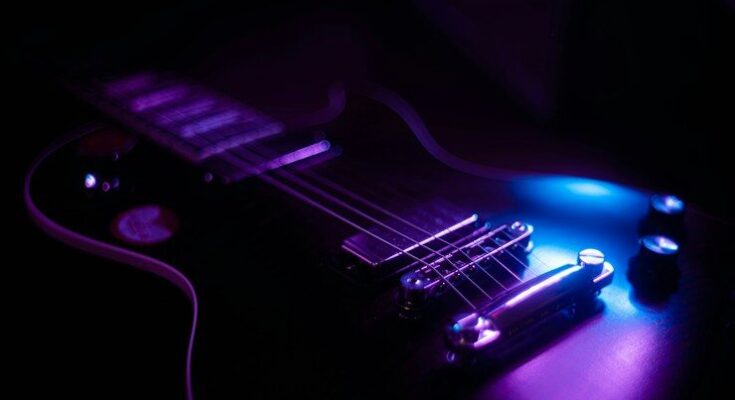 purple and black electric guitar